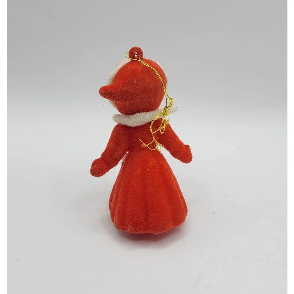 Vintage Flocked Mrs Claus Christmas Tree Ornament Figurine